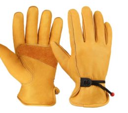 Jawalson Flex Grip Leather Work Gloves Adjustable Wrist Tough