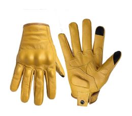 Jawalson Motorcycle Gloves Touch Screen Leather Yellow Gloves